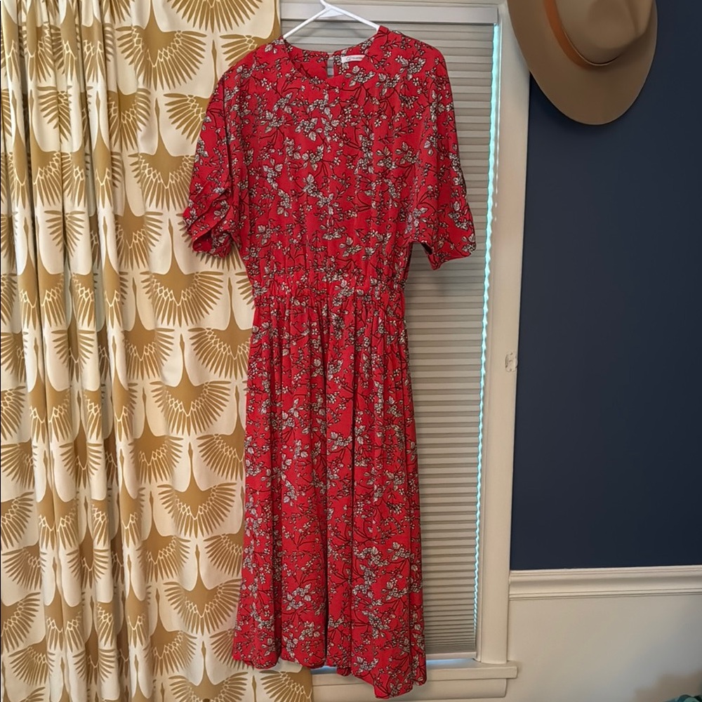 Midi Red and White Floral Dress